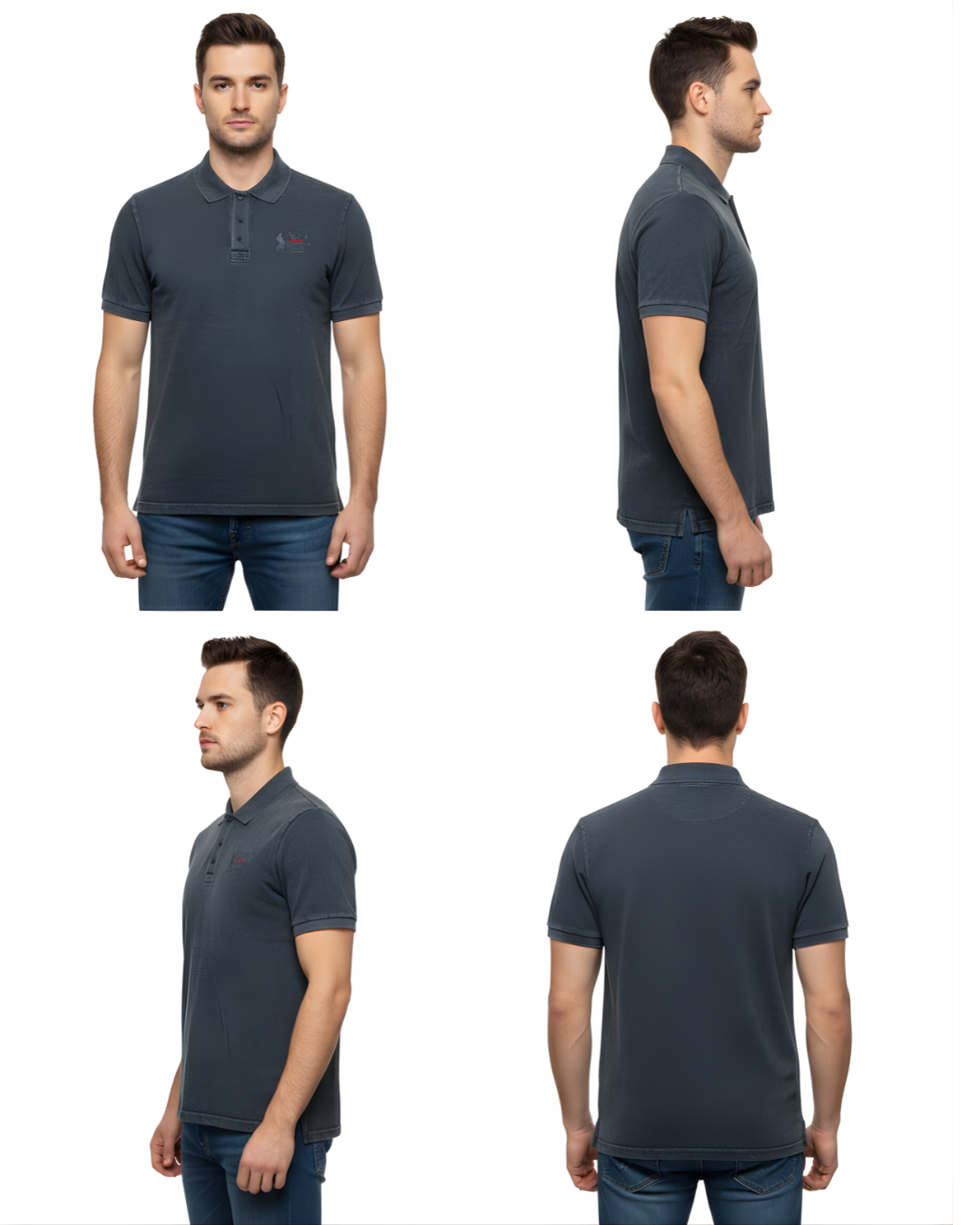 Men's Navy Polo Collar T-Shirt | Premium Soft Fabric with Embroidered Chest Logo