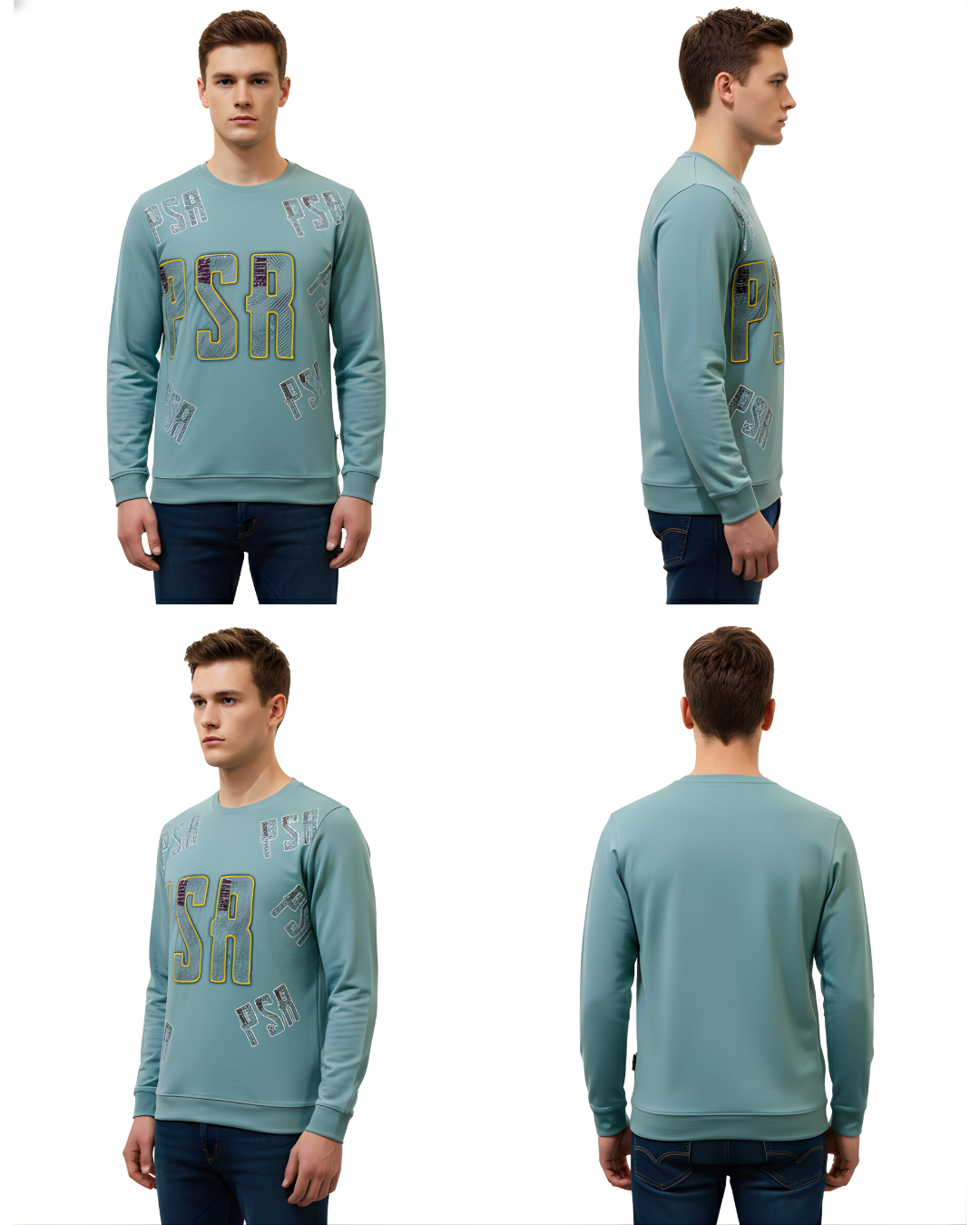 Men's Sky Blue Graphic Print Sweatshirt | Full Sleeve with Bold PSR Lettering