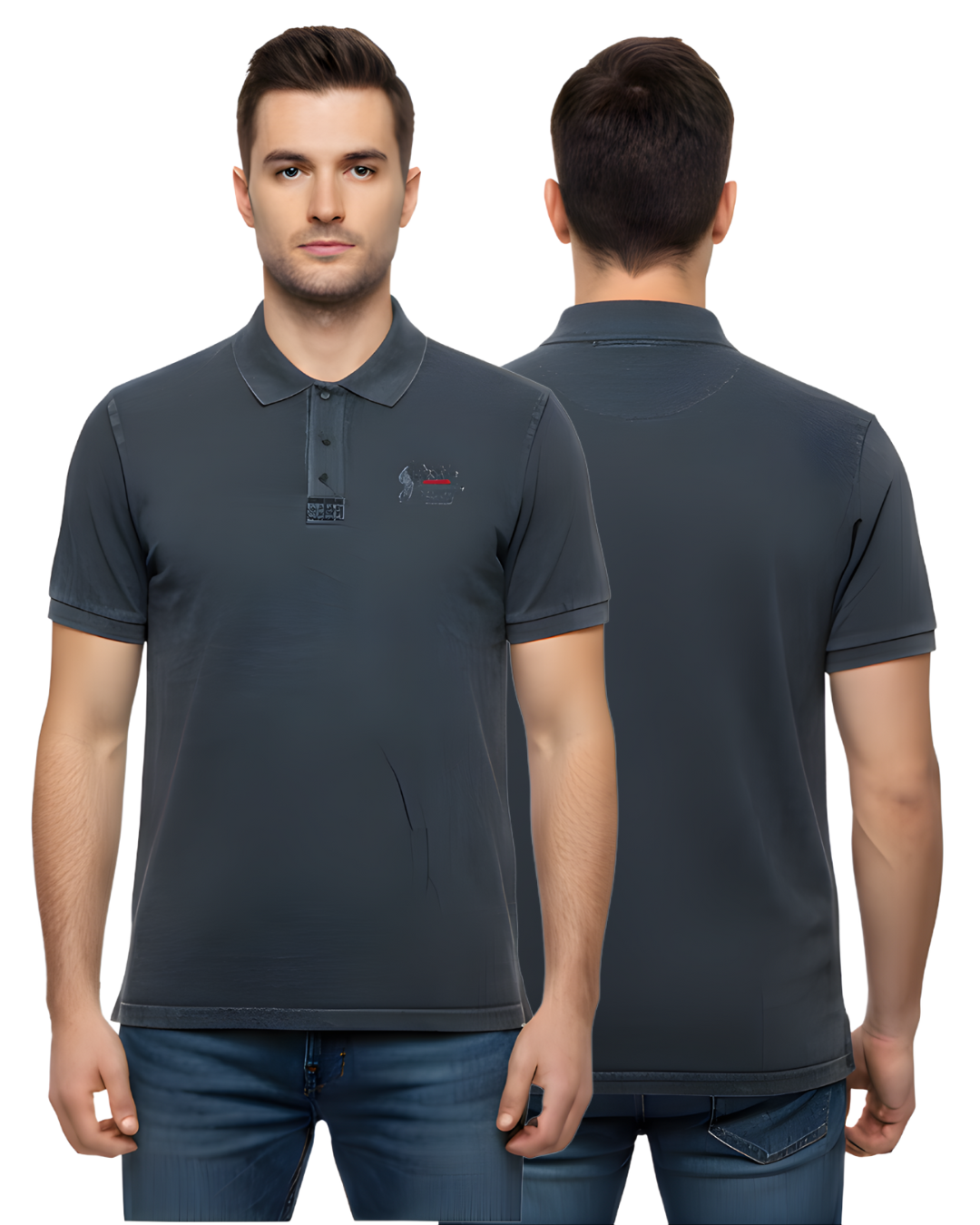Men's Navy Polo Collar T-Shirt | Premium Soft Fabric with Embroidered Chest Logo