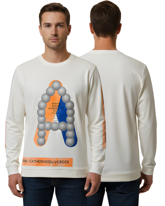 Men's Cream Graphic Art Sweatshirt | Full Sleeve with 3D Textured “A” Print Design
