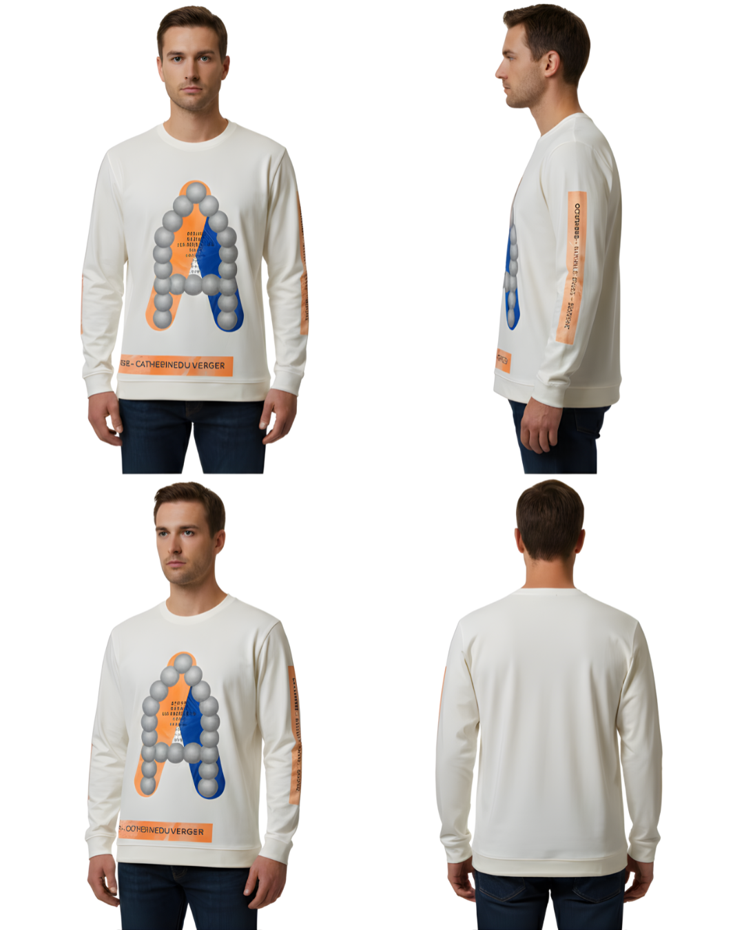 Men's Cream Graphic Art Sweatshirt | Full Sleeve with 3D Textured “A” Print Design
