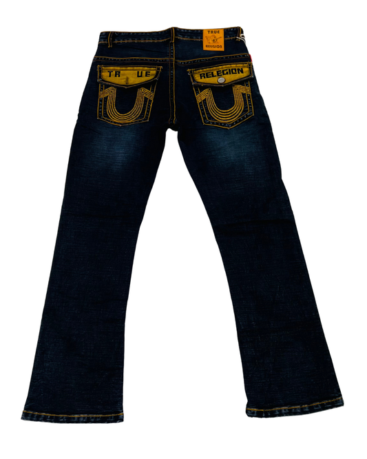 Men’s Premium Dark Blue Bootcut Jeans | Heavy Stitch Detailing & Designer Back Pockets