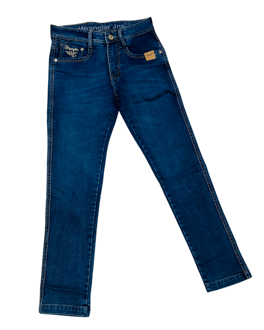 Men’s Wrangler-Style Slim-Fit Stretch Jeans | Mid-Blue Wash | Premium Daily Wear Denim