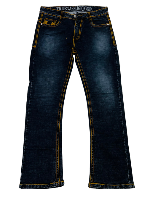 Men’s Premium Dark Blue Bootcut Jeans | Heavy Stitch Detailing & Designer Back Pockets