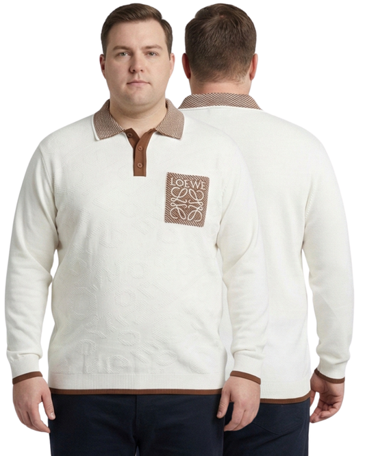 Men’s Cream Textured Polo Sweatshirt (3XL–6XL)