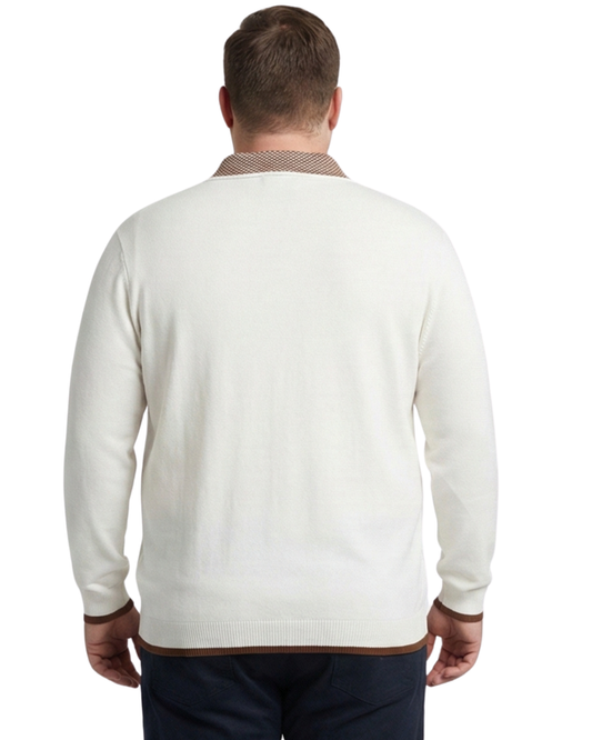 Men’s Cream Textured Polo Sweatshirt (3XL–6XL)