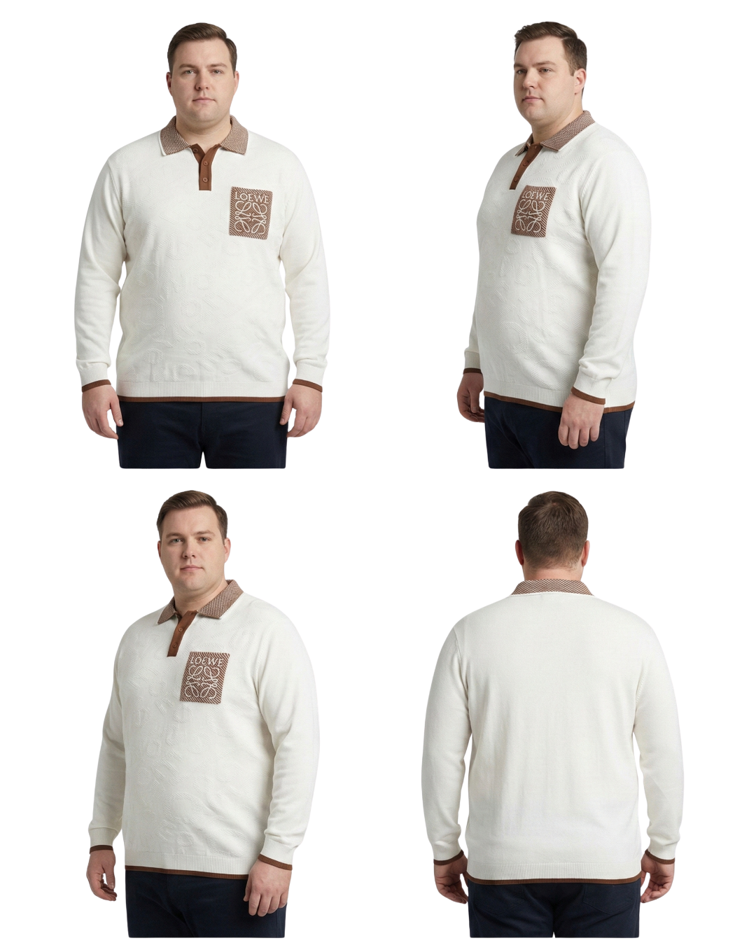 Men’s Cream Textured Polo Sweatshirt (3XL–6XL)