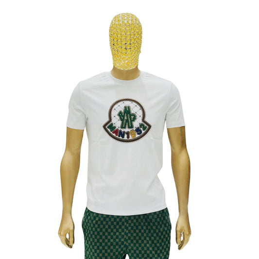 Men’s White Cotton T-Shirt with Designer Logo Print – Casual & Streetwear Style