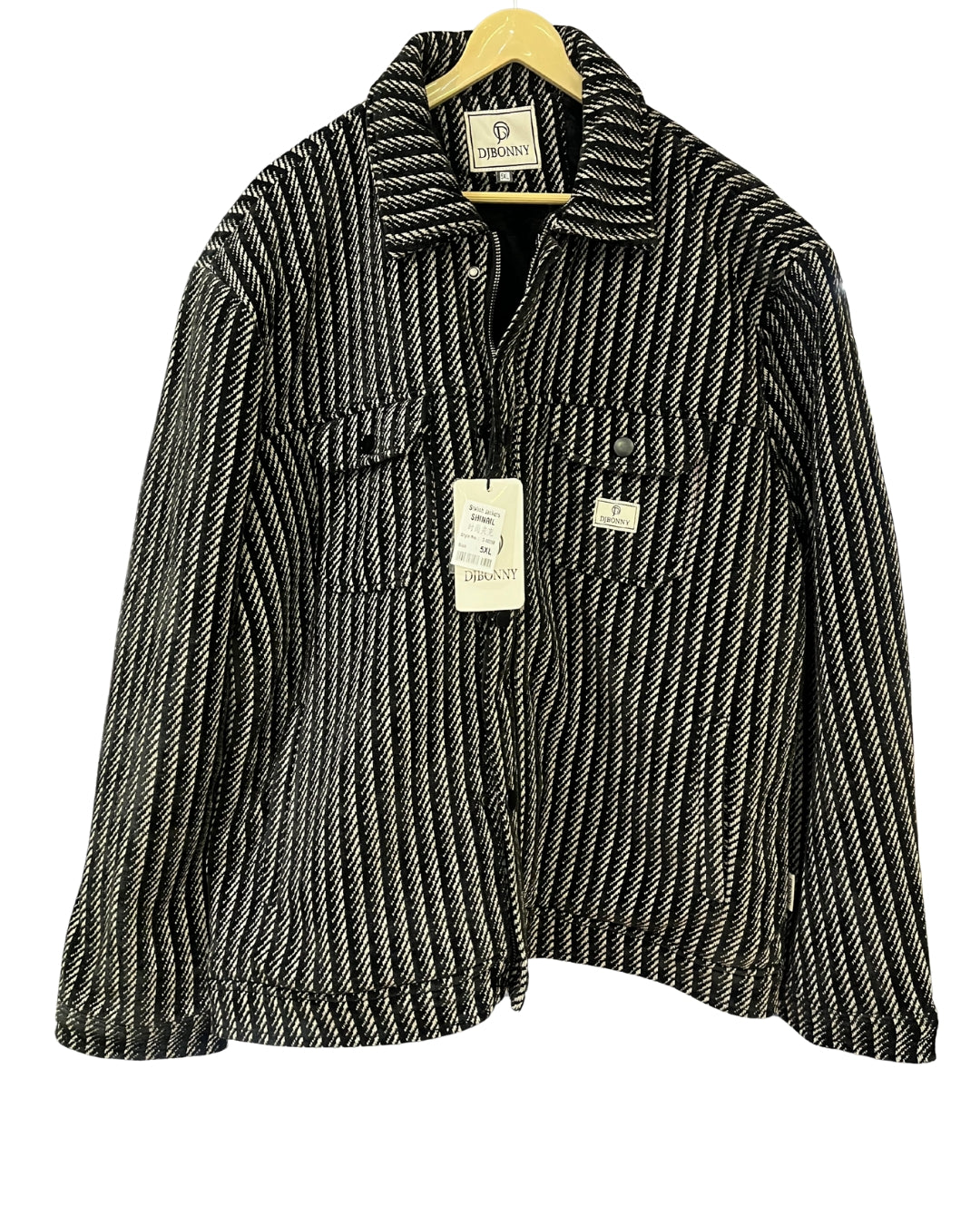 Men's Textured Black & White Roped Stripe Worker Jacket | Casual Corded Overshirt
