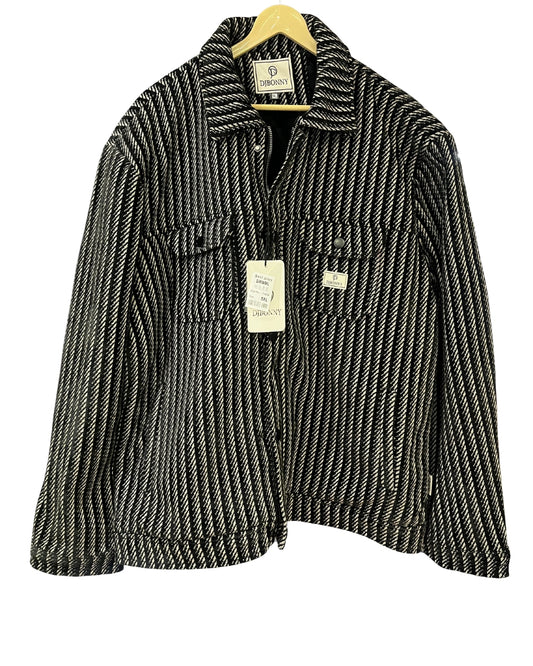 Men's Textured Black & White Roped Stripe Worker Jacket | Casual Corded Overshirt